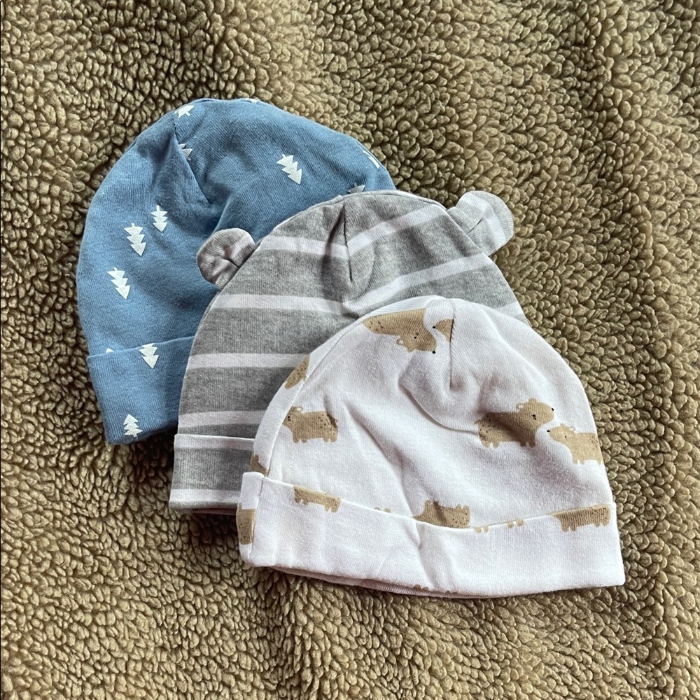 Adorable Kids Beanie Set - Blue, Gray, White